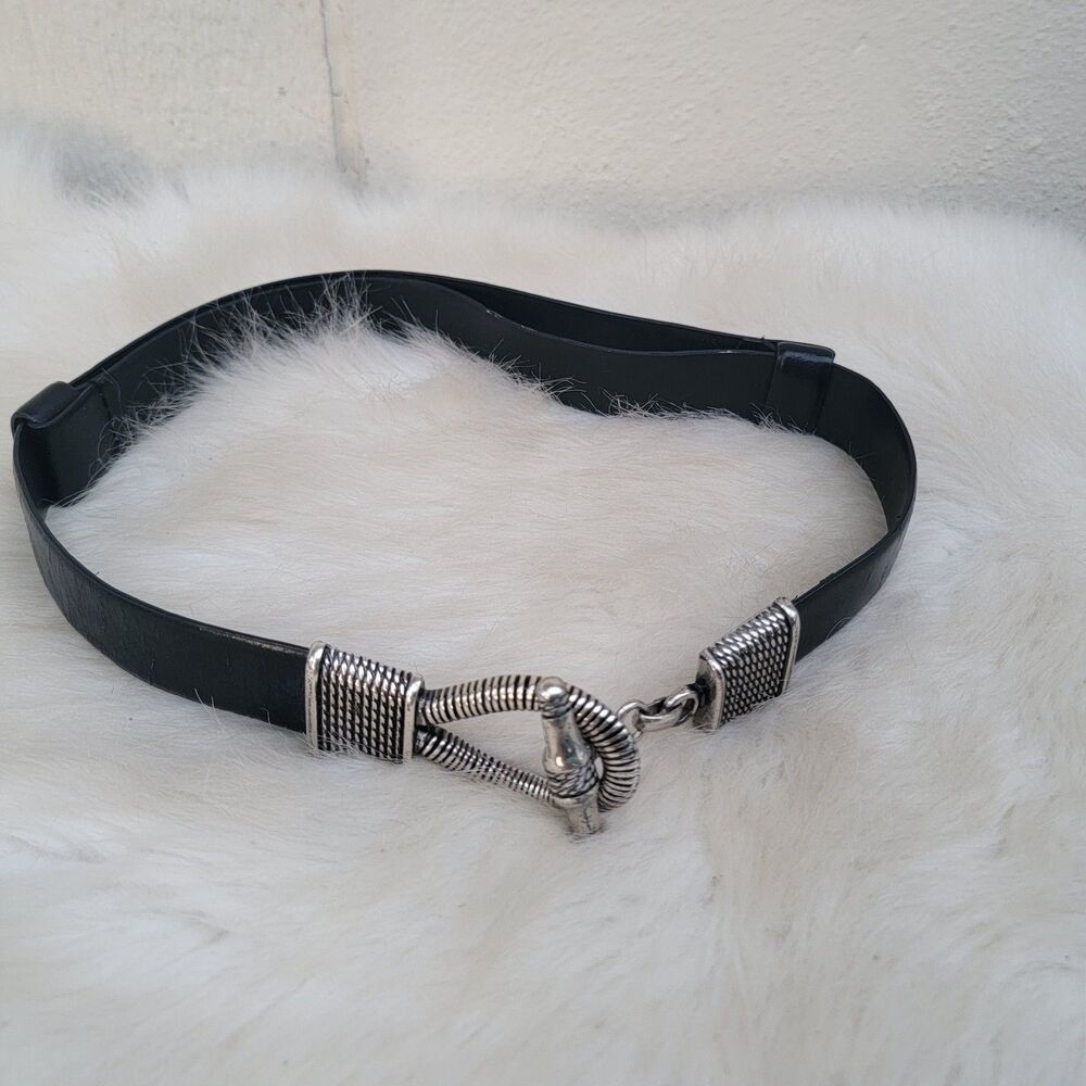 Vintage Cipriani Blk Leather Belt Silver Rope Toggle Buckle Wmns Sz M/L 90s Goth